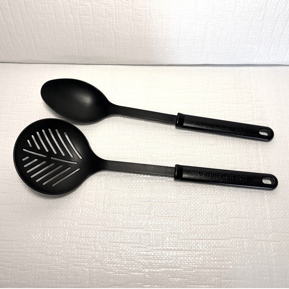 Calphalon Black Nylon Kitchen Utensil Set Slotted & Solid Spoons Heat Resist USA